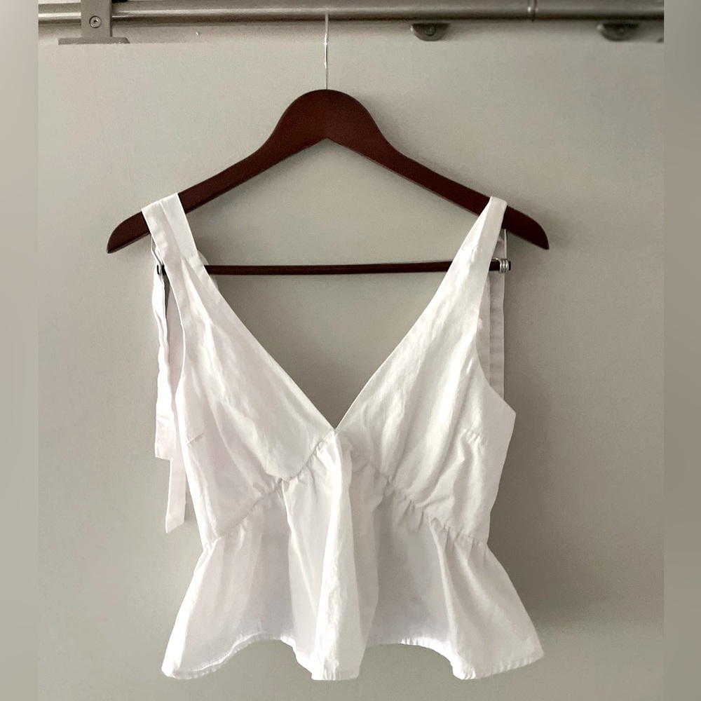 LULU’s Peplum White V-neck Top with Tie straps